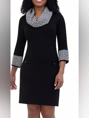 Jessica Howard Knit Dress Sweater Dress with Patterned Cowl and Cuffs NWOT S